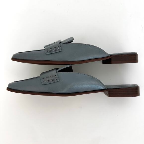 Tory Burch Georgia Leather Loafer Backless Mules in Light Blue Gray Logo 9.5 M - Picture 8 of 13